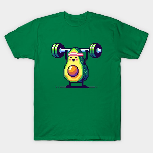 Avocardio Workout - Retro 8-bit Avocado Fitness Design T-Shirt by Pixel Punkster